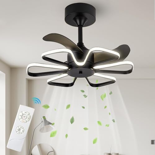 Deckenventilator mit Beleuchtung, Lampe mit Ventilator, Fernbedienung und 3 Farben LED Dimmbar, 100 W, Kein Flimmern 6 Geschwindigkeiten Reversibel Leise, Timer, für Schlafzimmer Wohnzimmer Bür-Black von TINS