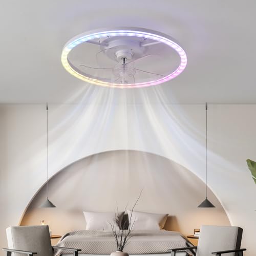 Deckenventilator mit Beleuchtung Deckenlampe mit Ventilator und Fernbedienung APP 3 LED Farben Dimmbare Moderne RGB Deckenleuchte 6 Lüftungsgeschwindigkeiten Timer für Schlafzimmer Wohnzimmer-B von TINS