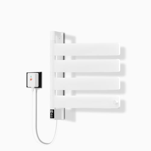 Handtuchheizkörper Elektrisch, Weiß Badheizkörper Elektrisch mit LED Anzeige, 180° Drehung Elektrischer Handtuchhalter mit Timer/Einstellbarer Temperatu, Intelligenter Thermostat- 44.4×44.4×9.5 cm von TINS