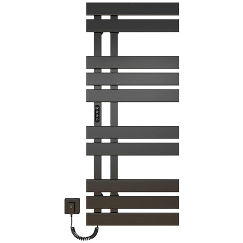 TINS Elektrischer Handtuchheizkörper Intelligenter Konstanttemperatur Handtuchheizer Badheizkörper Matt Schwarz Kohlefaser Heizung Handtuchtrockner Energiesparender Sicherheit-Black Left von TINS