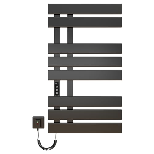 Handtuchheizkörper Elektrisch, Badheizkörper Elektrisch Weiß, 500×880mm, 300W, Handtuchtrockner Elektrisch, Heizkörper Bad, Badheizkörper Handtuchhalter, Energie Sparen, IPX5-Black Left von TINS