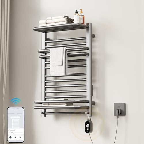 TINS Handtuchheizkörper Elektrisch, Badheizkörper mit APP-Steuerung, 490W handtuchhalter heizkörper ntelligente Konstante Temperatur, Kohlefaser Heizung-Gun Gray Right|| 76X50X20.5 cm von TINS