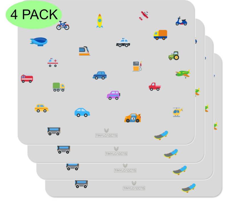 TINYLOADERS Platzset Platzdeckchen, Platzmatte, Tischset, Placemat, Unterlage 43 cm x 34 cm, (Spar-Set, 4 Tischsets), Weiches Vinyl, ideal als Kinderunterlage zum Essen Backen oder Basteln von TINYLOADERS