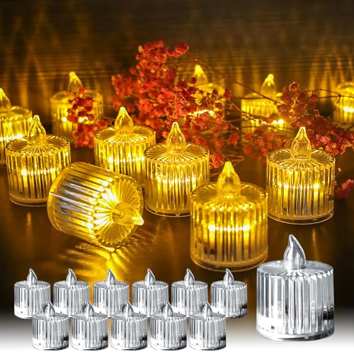 TINYOUTH 12 Stück LED Teelichter Flackernde, Hochzeitsdeko Elektrische Teelichter, Batterien Enthalten für Hochzeitsfeier Jubiläum Verlobung Dekoration, Römische Säulenschale von TINYOUTH