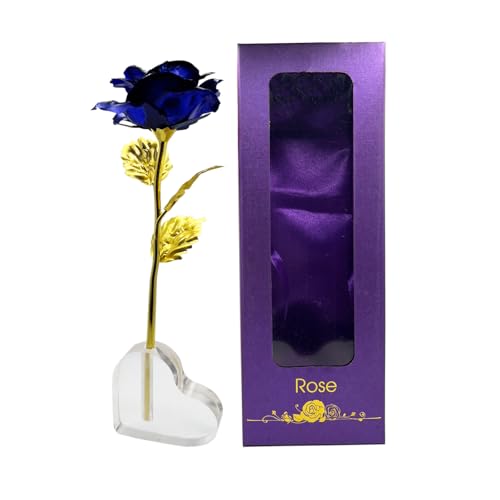 TINYOUTH 24 K Folien-Rose, 24 K Gold Rose, getaucht rote Rose, 24 K Gold verziert, künstliche Forever Rose für Liebhaber, Mutter, Freunde, Valentinstag, Geburtstag, Weihnachten 24k Folie Blue Rose von TINYOUTH