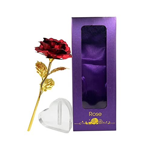 TINYOUTH 24 K Folien-Rose, 24 K Gold Rose, getaucht rote Rose, 24 K Gold verziert, künstliche Forever Rose für Liebhaber, Mutter, Freunde, Valentinstag, Geburtstag, Weihnachten 24k Folie Red Rose von TINYOUTH