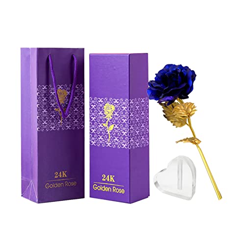 TINYOUTH Vergoldete Rose 24 Karat, Künstliche Rosen 24K Blau Rose Handgefertigt, Ewige Rose Seidenblumen mit Geschenkbox für Geburtstag Freundin Muttertag Hochzeit Weihnachten Jahrestag Erntedankfest von TINYOUTH