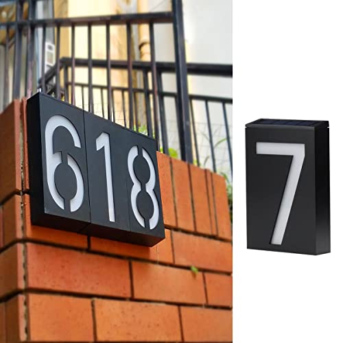 TINYOUTH Hausnummer Beleuchtet Solar - Nummer 7, Solar Türnummer Hausnummernschild Beleuchtet für Wand, 6 LED Hausnummernleuchte IP55 Wasserdicht Hausfinder für DIY Hausschild von TINYOUTH