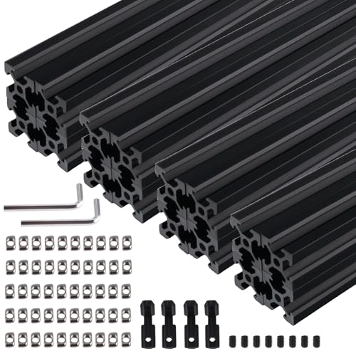 12 STK Aluprofil 2020 V Typ Schwarz 1220mm Aluminiumprofil Extrusions Europäischer Standard Eloxierte Linearschiene 20x20 Alu Profil mit L-Winkelverbinder & T-Mutter für 3D-Drucker, CNC von TIOMIOSEA