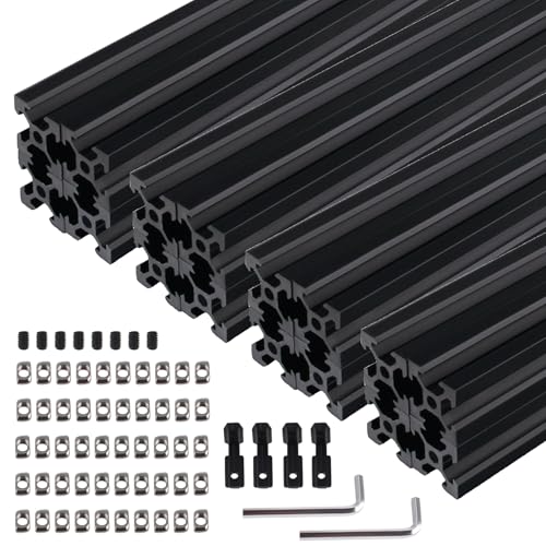 12 STK Aluprofil 2020 V Typ Schwarz 1500mm Aluminiumprofil Extrusions Europäischer Standard Eloxierte Linearschiene 20x20 Alu Profil mit L-Winkelverbinder & T-Mutter für 3D-Drucker, CNC von TIOMIOSEA