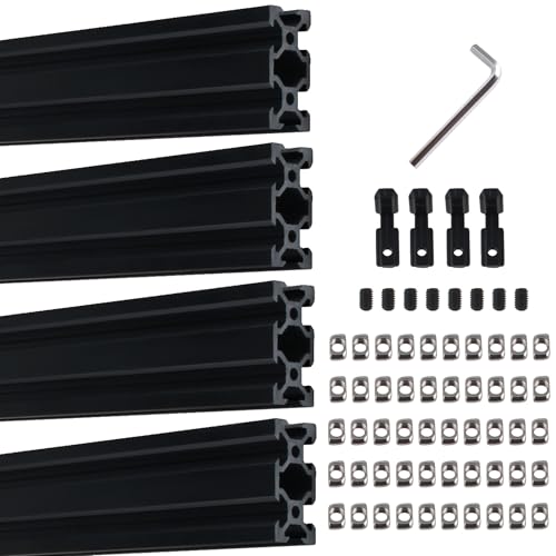 4 STK Aluprofil 2040 V Typ Schwarz 1500mm Aluminiumprofil Extrusions Europäischer Standard Eloxierte Linearschiene 20x40 Alu Profil mit L-Winkelverbinder & T-Mutter für 3D-Drucker, CNC von TIOMIOSEA