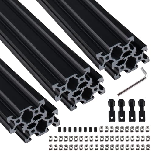 6 STK Aluprofil 2040 V Typ Schwarz 1500mm Aluminiumprofil Extrusions Europäischer Standard Eloxierte Linearschiene 20x40 Alu Profil mit L-Winkelverbinder & T-Mutter für 3D-Drucker, CNC von TIOMIOSEA