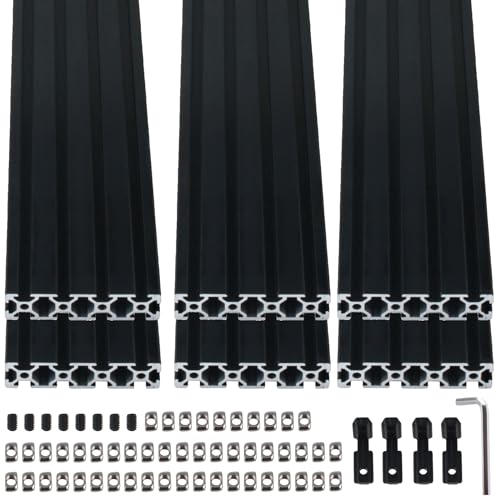 6 STK Aluprofil 2080 T Typ Schwarz 1500mm Aluminiumprofil Extrusions Europäischer Standard Eloxierte Linearschiene 20x80 Alu Profil mit L-Winkelverbinder & T-Mutter für 3D-Drucker, CNC von TIOMIOSEA