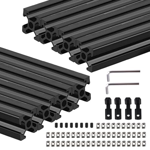 8 STK Aluprofil 2020 V Typ Schwarz 1220mm Aluminiumprofil Extrusions Europäischer Standard Eloxierte Linearschiene 20x20 Alu Profil mit L-Winkelverbinder & T-Mutter für 3D-Drucker, CNC von TIOMIOSEA
