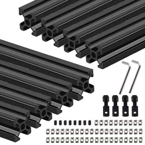 8 STK Aluprofil 2020 V Typ Schwarz 1500mm Aluminiumprofil Extrusions Europäischer Standard Eloxierte Linearschiene 20x20 Alu Profil mit L-Winkelverbinder & T-Mutter für 3D-Drucker, CNC von TIOMIOSEA