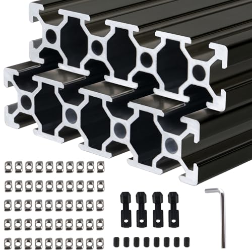 Aluprofil 2080 T Typ Schwarz 1500mm Aluminiumprofil Extrusions Europäischer Standard Eloxierte Linearschiene 20x80 Alu Profil mit L-Winkelverbinder & T-Mutter für 3D-Drucker, CNC von TIOMIOSEA