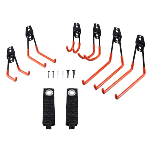 TIOMIOSEA 14 Stück Wandhaken Garage und 2 Kabelbinder, Haken Schwerlast Doppelhaken Platzsparende Aufbewahrung für Werkzeuge, Fahrräder, Sportausrüstung (Orange) von TIOMIOSEA