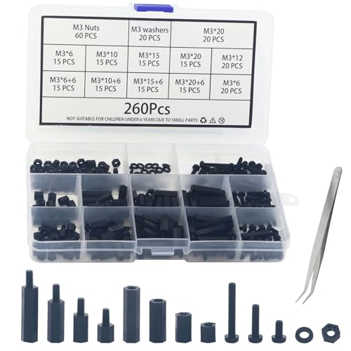 TIOMIOSEA 260 Stk M3 Nylon Distanzhülsen Set | Schraube Mutter Spacer Männlich Weiblich Gewinde Abstandsbolzen | Abstandshalter für PCB, Mainboard, Elektronik,Lochrasterplatte TIOMIOSEA 260 Stk M3 Nylon Distanzhülsen Set | Schraube Mutter Spacer Männlich Weiblich Gewinde Abstandsbolzen | Abstandshalter für PCB, Mainboard, Elektronik,Lochrasterplatte von TIOMIOSEA