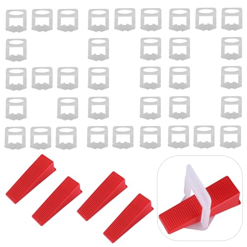TIOMIOSEA 2mm Fliesen Nivelliersystem 700 Stück Fliesenleger Werkzeug - 600 Zuglaschen, 100 Keile -Teiliges Nivelliersystem für die Steinverlegung von TIOMIOSEA