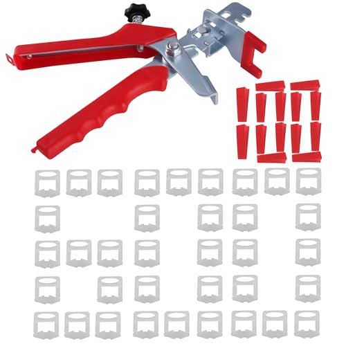 TIOMIOSEA 2mm Fliesen Nivelliersystem 701 Stück Fliesenleger Werkzeug - 600 Zuglaschen, 100 Keile und zange -Teiliges Nivelliersystem für die Steinverlegung von TIOMIOSEA