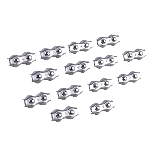 TIOMIOSEA Duplex Klemme,Seilklemmen 14 Stück M4 Seilklemme Drahtseil Clamp 304 Edelstahl Drahtseilklemmen Duplex Clips,Edelstahl 304 Kabelklemme für 4mm Stahlseil Seil Takelage von TIOMIOSEA