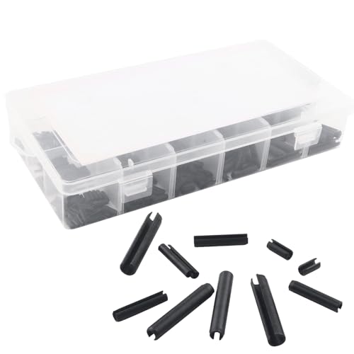 TIOMIOSEA Spannstift Hohlsplinte Sortiment Set, Hohl Federstifte Manganstahl Sortiment Set, Klappsplinte, Geschlitzte Federstifte, 580 Stück 13 Größen–M1.5 - M6, schwarz mit Box von TIOMIOSEA