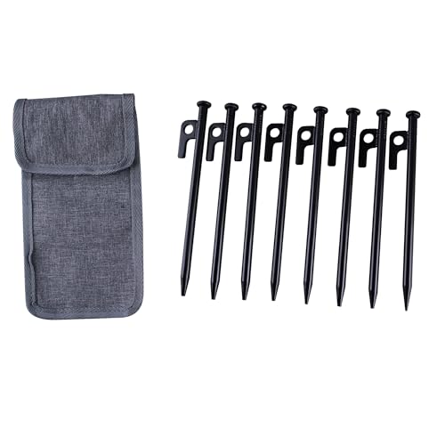 TIOMIOSEA Zelt Heringe 8Pcs, 20cm Camping Zeltheringe, Stabil Erdnägel mit Haken und Loch, Sturmsicher für Outdoor Wandern von TIOMIOSEA