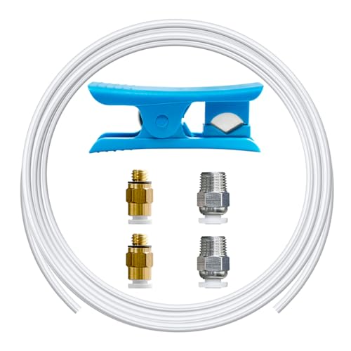 TIOPY 5m PTFE Schlauch 4mm OD x 2,5mm ID 1,75 mm Filament mit PC4-M6 Pneumatik Verbinder + PC4-M10 Pneumatik Verbinder & Rohrschneider, PTFE Tube Teflonschlauch für Bambu Serie & K1/K1 Max/Ender 3V3 von TIOPY