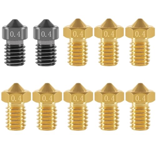 TIOPY V6 3D Drucker Düsen Set 0.4 mm, 2 Stück gehärteter Stahl +8 Stück Messing, für 1.75 Filament 3D Drucker Anycubic I3 Mega Prusa I3 MK3/MK3S Chiron Anet A8 CTC TIOPY V6 3D Drucker Düsen Set 0.4 mm, 2 Stück gehärteter Stahl +8 Stück Messing, für 1.75 Filament 3D Drucker Anycubic I3 Mega Prusa I3 MK3/MK3S Chiron Anet A8 CTC von TIOPY