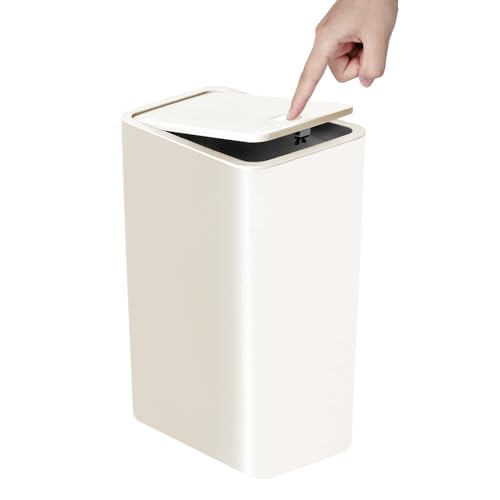 TIPGO Badezimmer-Mülleimer mit Deckel, 10 Liter, schmaler Mülleimer, klein, mit Pop-Up-Deckel für Küche, Schlafzimmer, Wohnzimmer, Büro, Weiß von TIPGO