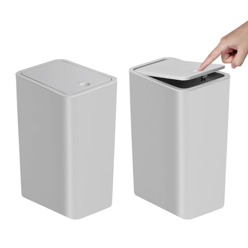TIPGO Badezimmer-Mülleimer mit Deckel, 10 Liter, schmaler Mülleimer, klein, mit Pop-Up-Deckel für Küche, Schlafzimmer, Wohnzimmer, Büro, Grau, 2 Stück von TIPGO