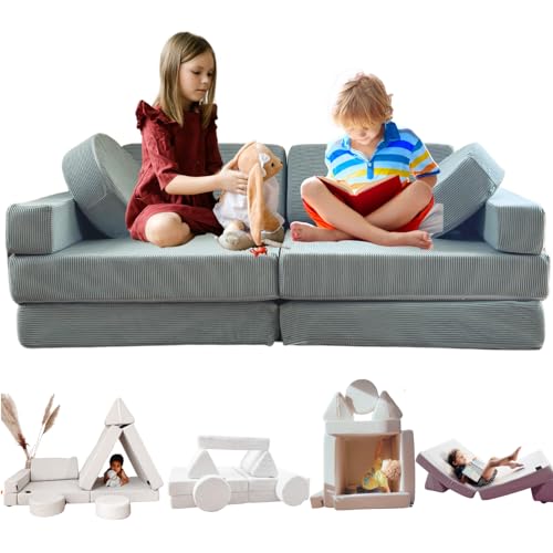 TIPICHOU Spielsofa für Kinder - Kindersofa, ausklappbar, 2-Sitzer, umbaubar in EIN Schlafsofa, Spielplatz, Sessel, Bodenmatratze Kinder (blaugrün, 2-Sitzer) von TIPICHOU