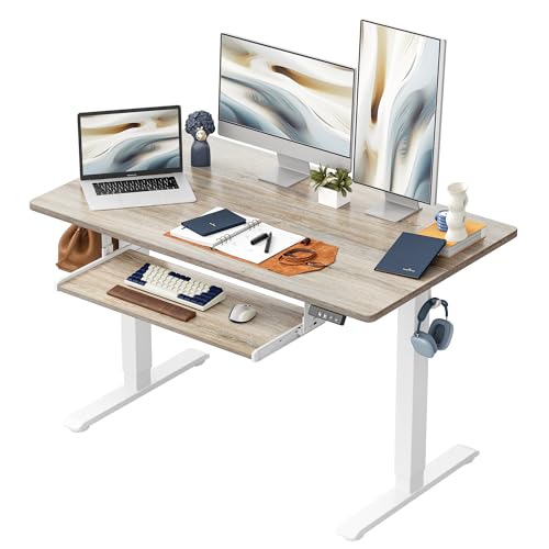 TIQLAB Stehpult mit Tastaturablage, 119 x 61 cm, elektrisch, höhenverstellbar, Sitz-/Stehtisch, Ahorn von TIQLAB