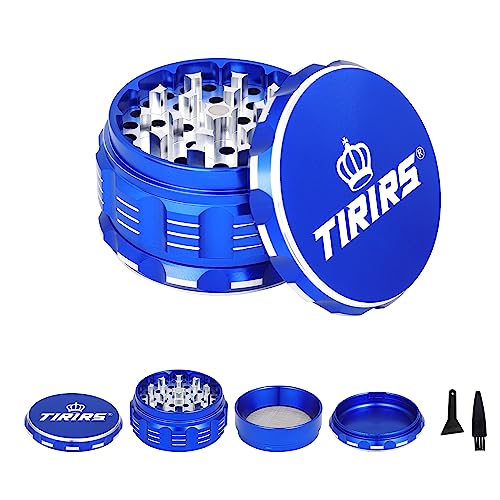 TIRIRS 3 Inches 4 Stück Premium Herb Grinder - Aluminium Large Spice Grinder mit Pollenfänger, Kommt mit Pollenschaber und Reinigungsbürste, Blau. von TIRIRS