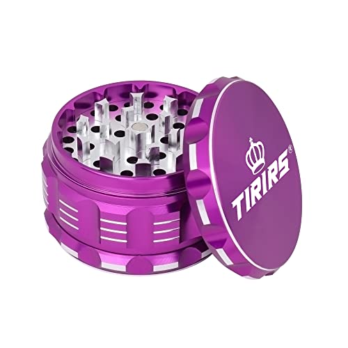 TIRIRS 6,3 cm 4 Stück Premium Kräutermühle - Aluminium Große Gewürzmühle mit Pollenfänger, Kommt mit Pollenschaber und Reinigungsbürste, Lila von TIRIRS
