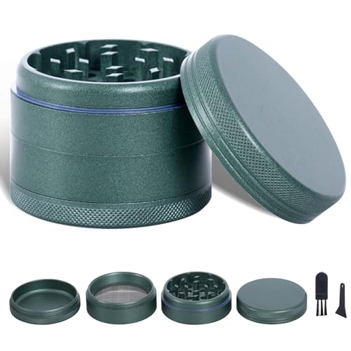 TIRIRS 6,3 cm 4 Stück Premium Kräutermühle - Aluminium Große Gewürzmühle mit Pollenfänger, Nano-Keramik beschichtetes Gewürz Mil,Kommt mit Pollenschaber und Reinigungsbürste, Grün von TIRIRS