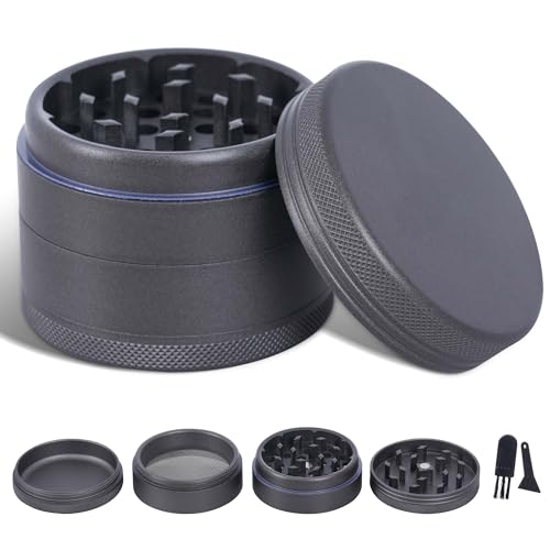TIRIRS 6,3 cm 4 Stück Premium Kräutermühle - Aluminium Große Gewürzmühle mit Pollenfänger, Nano-Keramik beschichtetes Gewürz Mil,Kommt mit Pollenschaber und Reinigungsbürste, Schwarz von TIRIRS