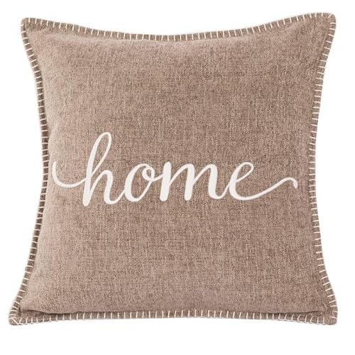 TISECO Home Studio - Kissen (gefüllt) Damian - Bestickter Text Home - Quadrat - 45x45 cm - Taupe von TISECO