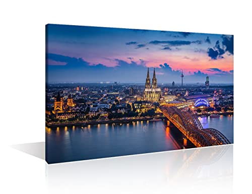 1 Stück Köln, Deutschland Wandbilder Wohnzimmer Rhine River und Kölner Dom Bilder Schlafzimmer Kölner Innenstadt Bilder Wandbilder Schlafzimmer Gespannt und Gerahmt Fertig zum Aufhängen (60 X 90 CM) von TISHIRON