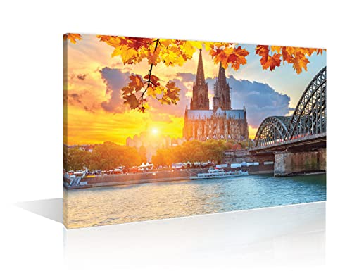 1 Stück Köln, Deutschland Wandbilder Wohnzimmer Rhine River und Kölner Dom Bilder Schlafzimmer Kölner Innenstadt Bilder Wandbilder Schlafzimmer Gespannt und Gerahmt Fertig zum Aufhängen (60 X 90 CM) von TISHIRON