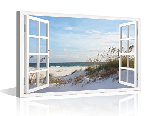 3D Fenstereffekt Strand Leinwand Wandkunst Wanddekoration moderne Wanddekoration hängen Bilder Wandkunst abstrakte Gemälde für Wohnzimmer Büro Leinwand Kunstdrucke Heimdekoration – 30cmx44cm von TISHIRON