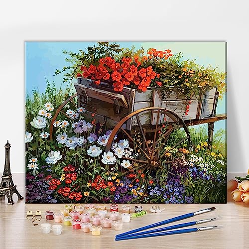 Blumen Malen nach Zahlen für Erwachsene Bunte Blumen DIY Malen nach Zahlen für Erwachsene Anfänger Kinder Leinwand für Malerei für Erwachsene Acryl-Pigment-Kunsthandwerk für Home 16 "x20"(rahmenlos) von TISHIRON