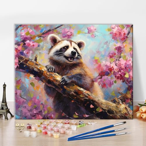 Blumen und roter Panda Ölmalerei nach Zahlen für Erwachsene Landschaften DIY Tier malen nach Zahlen für Anfänger Kinder florale Leinwand für Malerei Acryl Pigment Kunsthandwerk für Home Office16 "x20" von TISHIRON