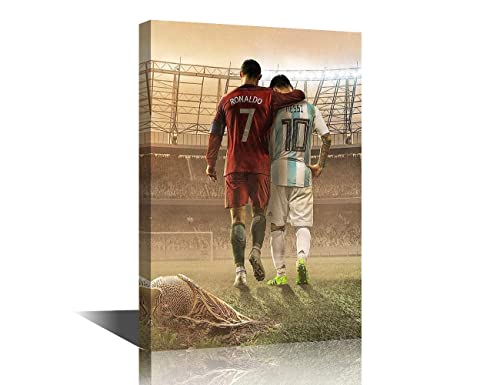 Cristiano Ronaldo und Lionel Messi-Poster, gerahmt, Leinwandbild, Bild, Poster, Wanddekoration, Leinwand, Wandkunst, Geburtstagsdekoration, fertig zum Aufhängen, 45.7x30.5 cm (BxH) von TISHIRON