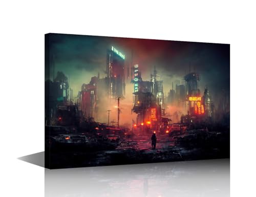 Cyberpunk Leinwand-Wanddekoration, Cyberpunk, postapokalyptische Stadt, Poster, Drucke auf Leinwand für Wohnzimmer, Unterhaltung, Raum, Wanddekoration, gerahmt zum Aufhängen, 40,6 x 61 cm Cyberpunk Leinwand-Wanddekoration, Cyberpunk, postapokalyptische Stadt, Poster, Drucke auf Leinwand für Wohnzimmer, Unterhaltung, Raum, Wanddekoration, gerahmt zum Aufhängen, 40,6 x 61 cm von TISHIRON