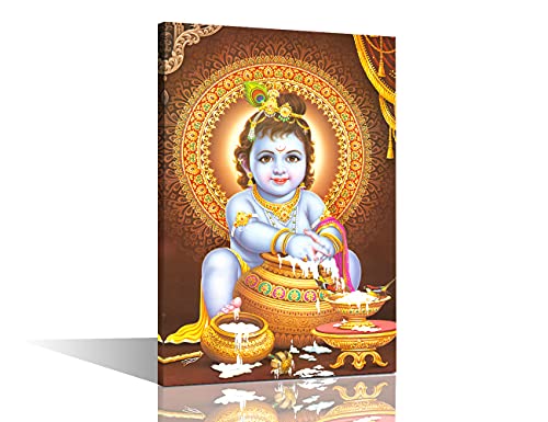 Krishna Wandkunst Hindu-Gott Wanddekoration Lord Krishna Bilder für Schlafzimmer, 1 Stück, gerahmt, fertig zum Aufhängen von Postern und Drucken (30.5 cm Bx45.7 cm H) von TISHIRON
