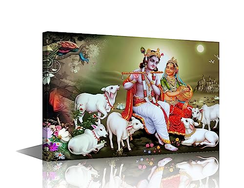 TISHIRON 1 Panel Wall Art Indian Hindu Gods Poster auf Leinwand, USA-Kunstgemälde, Lord Krishna-Bild, Giclée-Religiöse Kultur, Kunstdrucke für modernes Büro, Heimdekoration, 30,5 cm B x 45,7 cm H von TISHIRON