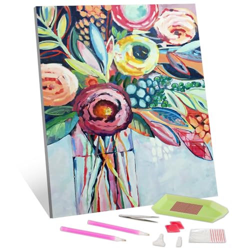 TISHIRON 5D Diamant Malerei abstrakte Blumen DIY Diamant Malerei Kits für Erwachsene Kinder Runde voll Bohrer Diamant Kunst Kits Floral Bild Edelstein Kristall Malerei Kunst und Handwerk 30 x 40 CM von TISHIRON