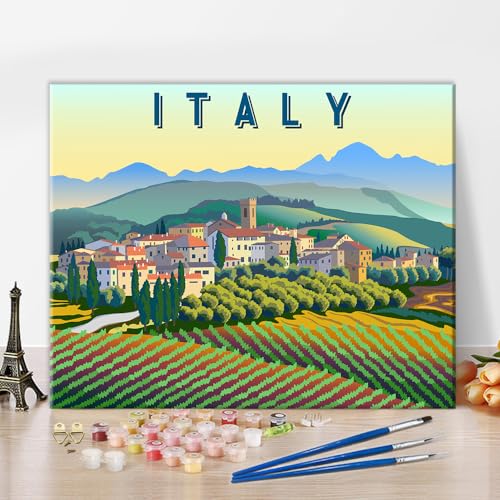 TISHIRON Bunte Italien Malen nach Zahlen für Erwachsene Anfänger Kits Landschaft DIY Ölmalerei Kit abstrakte Bild Leinwand Acryl Pigment Kunsthandwerk für Home Wall Decor Geschenk 16x20 Zoll von TISHIRON