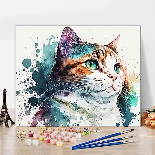 TISHIRON DIY Katze Malen nach Zahlen Erwachsene Anfänger mit Pinseln und Acrylpigmenten Tiere Erwachsene Malen nach Zahlen Kits auf Leinwand Ölmalerei Kunsthandwerk für Zuhause 40 x 50 cm(rahmenlos) von TISHIRON